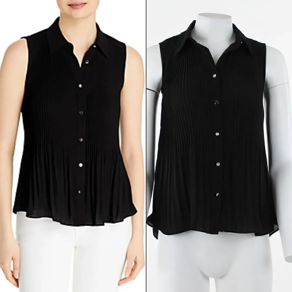 T Tahari Sleeveless Pleated Blouse